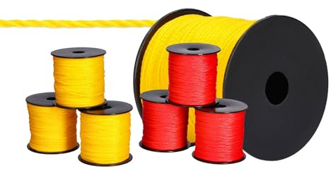 ToolSpace 6x Cordeau de maçon 100m x 1.6mm - 3x Jaune, 3x Rouge Ficelle de Construction, d'alignement Soie de polypropylène - Fil de Maçon Ligne de Guidage, de Plomb, Pavage d'épaisseur Cordon de Pose