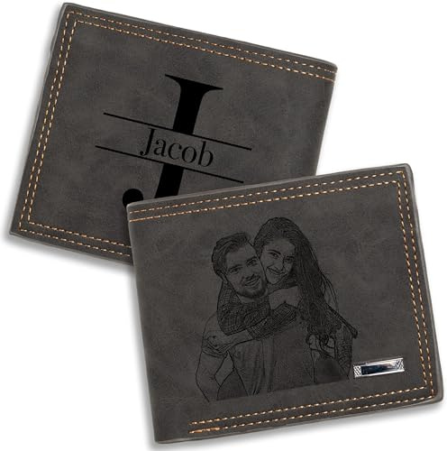 Easycosy Männer Papa, Personalisierte Geldbörse Herren mit Foto & Namen - Leder Geldbeutel Portmonee mit Gravur Großbuchstabe - Geschenke für Männer Papa Opa zum Valentinstag