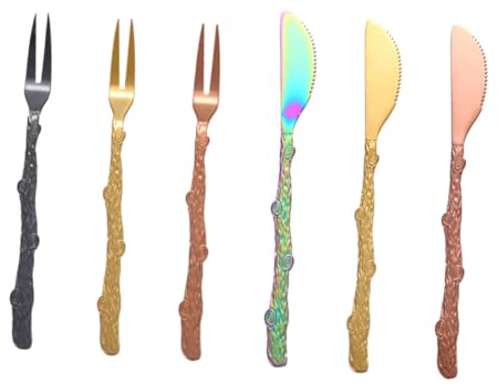Garneck 6 Pezzi forchetta da frutta in acciaio inox taglia dessert mini forchette Coltelli da dessert Forchette da dessert due stuzzicadenti a punta alimentari Acciaio inossidabile