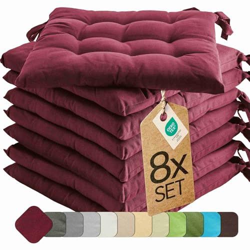 etérea Basic Sitzkissen 40x40 cm 8er Set mit Bändern Bordeaux