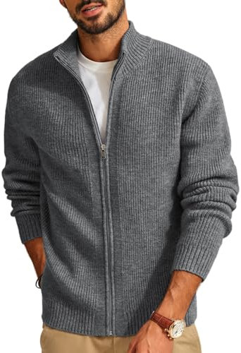 PJ PAUL JONES Herren Strickjacke Cardigan mit Reißverschluss Regular Fit Elegant Business Feinstrick Strickjacke für Winter (Dunkelgrau, L)