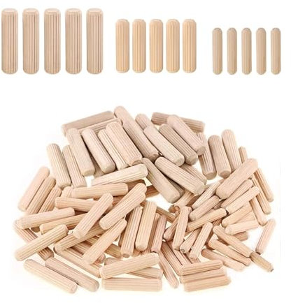 120 Pcs Wooden Dowels 10mm 8mm 6mm, Wood Dowels Pins, Wooden Plugs, Hard Wood Grooved Plugs Furniture Woodwork Grooved Fluted Pin Craft