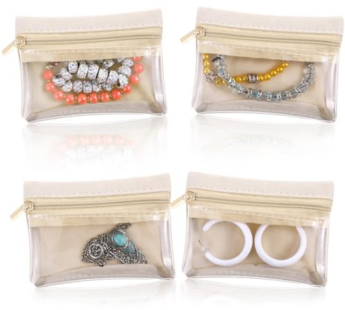 Larrel 4 Pcs Travel Jewelry Organizer, Translucent Travel Jewelry Pouch with Zipper Pocket for Travels Business Trip Jewelrys Bag for Girls Mothers Day Gifts for Mom