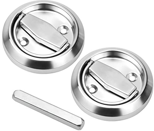 Joyan 2 Manijas de Puerta Empotradas, Manijas Redondas al Ras Tirador de Acero Inoxidable, Empuñadura de Puerta para Muebles para Cajones Armarios con Barra de Eje de Cuadrada, Plateado