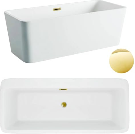 Aquauno - Baignoire rectangulaire autoportante 170 x 80 cm en acrylique sanitaire de qualité supérieure - Baignoire en acrylique avec bonde clic-clac, trop-plein, couvercle, bonde et cadre en acier