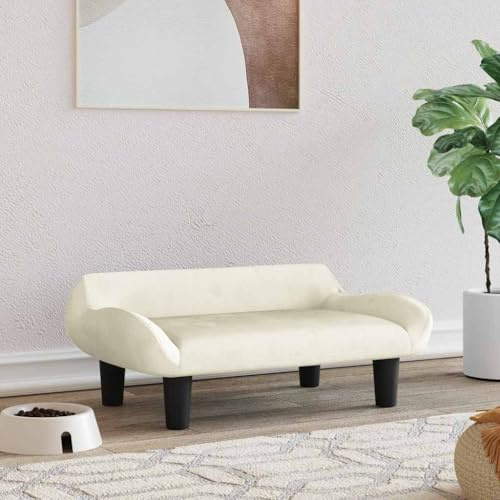 Teenpull Letto per cani crema, 70 x 40 x 24 cm, in velluto, morbido divano per cani di piccola taglia, letto per animali domestici, per interni, comodo posto letto