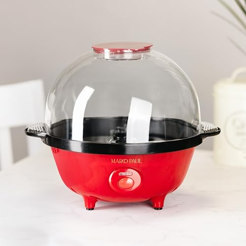 Marco Paul Popcorn Machine Maker - Mains Powered UK Plug Pop Corn Machine - Ideal For Parties & Move Nights - Home Use Pop Corn Maker Machine - Easy To Use Popcorn Maker With Integrated Serving Bowl