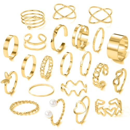 MKVZIYE 22 Pezzi Set Anelli Donna Boho,Regolabili Nocche Anello,Anelli Aperto Minimalista Impilabili,Adatto alle donne da indossare quotidianamente