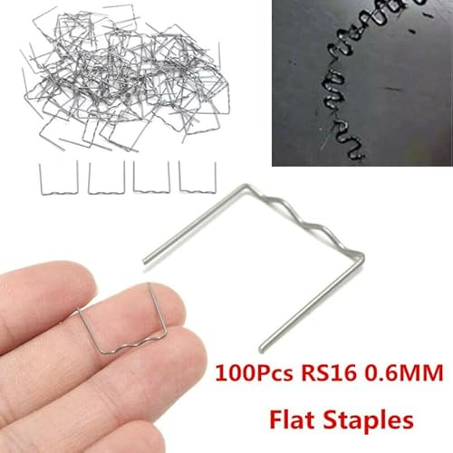 Violiica Rs16 Lot de 100 agrafes plates en acier inoxydable pré-découpées pour réparation de pare-chocs de voiture avec agrafeuse à chaud et torche à souder 0,6 mm
