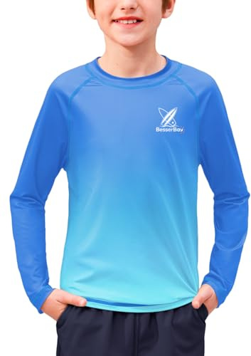 BesserBay Big Boys Long Sleeve Rash Guard UV Protection Swim Shirt Quick Dry Swimming Top Ocean Blue 9-10 Years