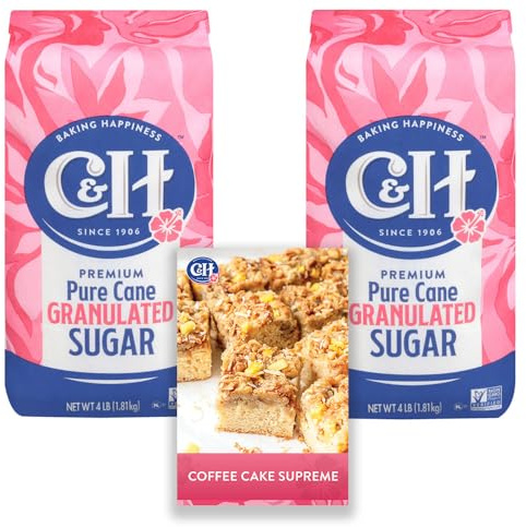 C&H® Granulated Sugar, 4 lb Bag of Premium Pure Cane Sugar (Pack of 2) with Bonus Brand Recipe Card