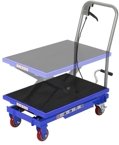 Hydraulic Lift Table Cart,1100lbs Capacity 32.2 Lifting Height,Manual Single Scissor Lift Table with Non-Slip Pad, 4 Wheels & Reflective Strips,for Material Handling & Transportation