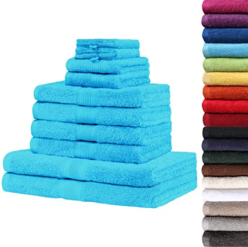 NatureMark 10 TLG. Frottier Handtuch-Set Verschiedene Größen 4X Handtücher, 2X Duschtücher, 2X Gästetücher, 2X Waschhandschuhe - Premium Qualität (10 TLG. Frottier Set, Türkis)