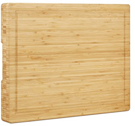 Relaxdays Tranchierbrett Bambus, massives Schneidebrett, Griffmulden, Saftrille, messerschonend, HBT: 5,5x45x35cm, natur
