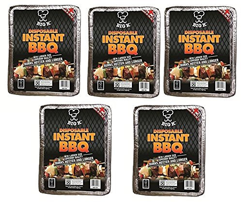 Big K 5 x Barbecue Charcoal Grill Disposable Large Size FSC Approved Instant Light BBQ Coal Grill for Outdoor Home Picnic Restaurant Food Hot Beach Camping