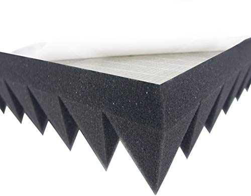 Pirámides de espuma (Antracita, autoadhesiva, aprox. 49 x 49 x 7 cm), espuma para habitación acústica, aislamiento acústico, protección