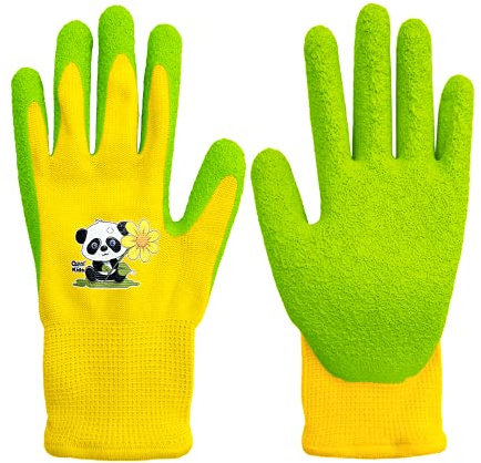 QEARSAFETY Guanti da lavoro da giardino per bambini, 3-6 anni, per bambini, asilo, antiscivolo, protetti, rivestimento in gomma naturale, fai da te (3-6 anni)