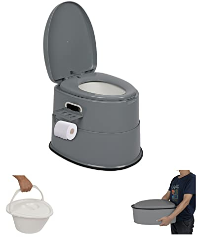 Outvita Pot de Chambre Adulte, 5 L Toilette Camping Amovible avec Porte-Papier Hygiénique pour Camping Voyage - Gris