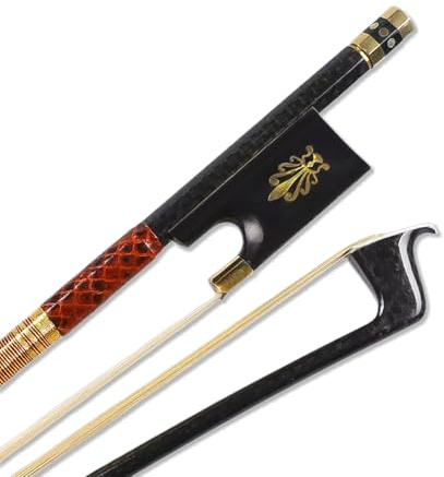 Yinfente Arco de violín 4/4 de fibra de carbono con incrustaciones de pavo real, pelo de caballo mongol, arco de violín 4/4 para violinistas de todos los niveles