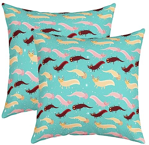 Loussiesd Axolotl - Set di 2 federe per cuscini con motivo a salamandra, decorazione per divano, oceano, mare, mare, mare, 2 federe morbide 55,8 x 55,6 cm