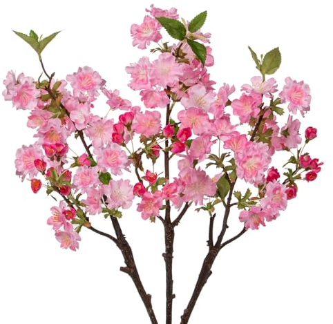 Briful 3PCS Kunstblumen Wie Echt Frühlingsblumen Dekoblume Dunkelrosa Pfirsichblüte Künstliche Zweige 46CM Kurze Stiele für Blumengesteck Home Dekoration