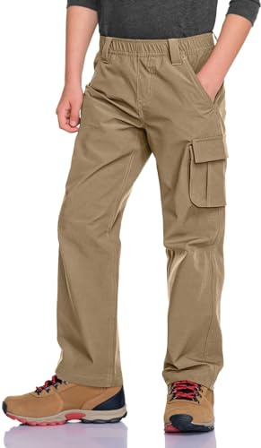 CQR Kids Boy’s Hiking Cargo Pants, Water Resistant UPF 50+ Quick Dry Youth Casual Outdoor Climbing Camping Trousers, Shenah Trail Cougar, Small
