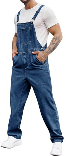 Runcati Herren Denim Latzhose Jeans Arbeitshose Sommer Streetwear Jeanshose Casual Verstellbare Träger Jumpsuit Dunkelblau, XXL