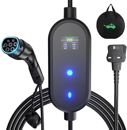 EV Charger Type 2 Charging Cable 6M 2.3 kW 6/7/8/9/10A Adjustable Electric Car Charger with Digital Display IP67 Waterproof and Carrying Bag KEYSAFER