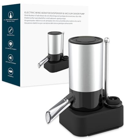 KITCHENDAO Rechargeable Electric Wine Aerator Dispenser and Wine Saver Pump, Built-in Sound Indicator, Automatic Wine Pourer with USB-C Cable, Storage Base and 2 Stoppers,Idea Gift for Wine Lovers