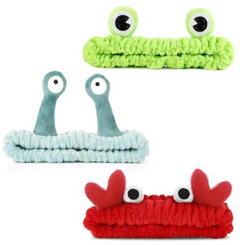 3 diademas elásticas para el cabello para el cuidado de la piel, para el cuidado de la piel, diadema elástica de dibujos animados, bonita rana, caracol, cangrejo, accesorios creativos para el cabello