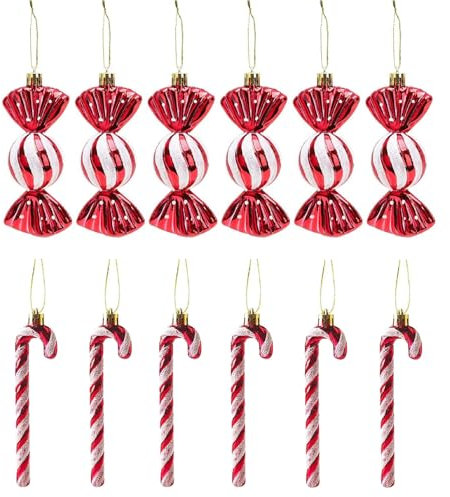 12 Stück Zuckerstangen Weihnachten Deko Christbaumschmuck, Weihnachtskugeln Zuckerstangen Deko Glitzer Weihnachtsbaum schmuck Glitzer Lutscher Rot & Weiß