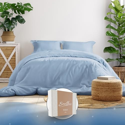 Samthus Bettwäsche 135x200 Baumwolle Satin - Oeko-Tex Made In Green - Himmlisch weicher Schlaf - Bettwäsche-Set mit 1x Bettbezug 135x200 + 1x Kissenbezug 80x80 - Duvet Cover - Hellblau