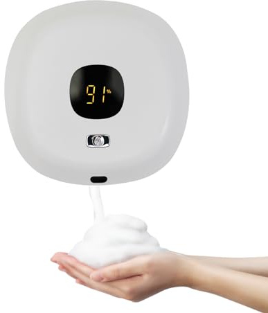 TaNeHaKi Seifenspender Automatisch Berührungsloser Wandmontage 300ml Schaumspender Nachfüllbar Infrarot Sensor USB Wiederaufladbar LCD Anzeige für Bad Küche Büro Kindergarten