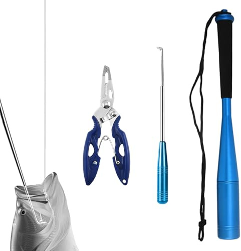 Lot de 3 tueurs de poissons en aluminium de 24,5 cm - Déhameçon avec pince à pêche - Coupe-fil - Accessoire de pêche - Pince multi-pêche pour enlever les hameçons - Pour débutants