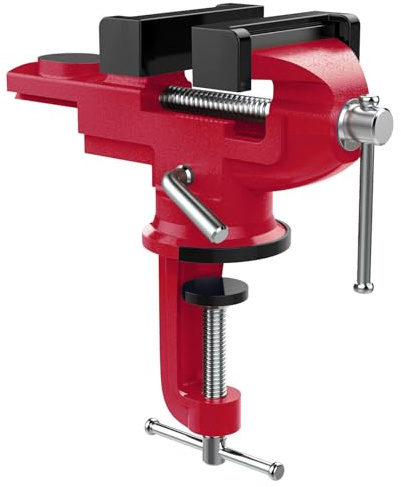 Nuovoware Schraubstock 70 mm, 360° Drehbar Universal Tischschraubstock Tragbar Bankklemme mit Amboss und Achse Fixieren von Werkstück für Holzbearbeitung Metallbearbeitung Schneidleitung, Rot