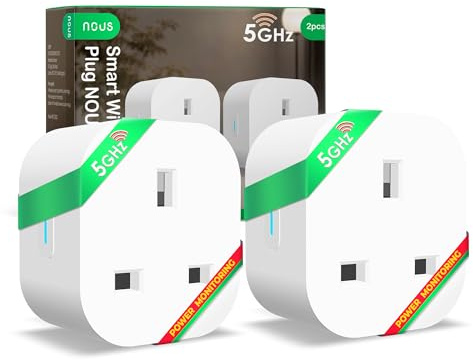 Lot de 2 prises WiFi intelligentes NOUS A10 avec surveillance de l'énergie, 13 A, double bande 2,4/5 GHz, commande vocale, minuterie et calendrier, compatible avec Alexa, Google Home, raccourcis Siri