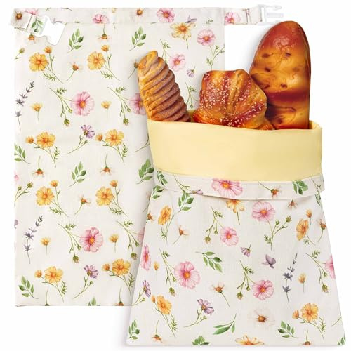 GROBRO7 2 bolsas de pan de cera de abeja para almacenamiento casero de pan de masa madre, envoltorios reutilizables de cera de abejas, contenedor grande de algodón natural para congelador para