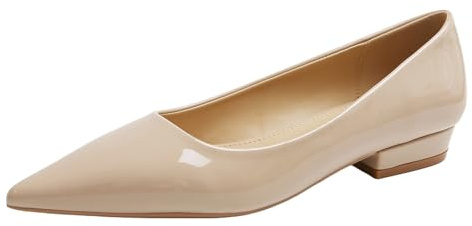 Lizoleor Decollete Donna Tacco Largo Basso Punta Scarpe Senza Chiusura Business Comodo Solid Nude Numero 35 EU