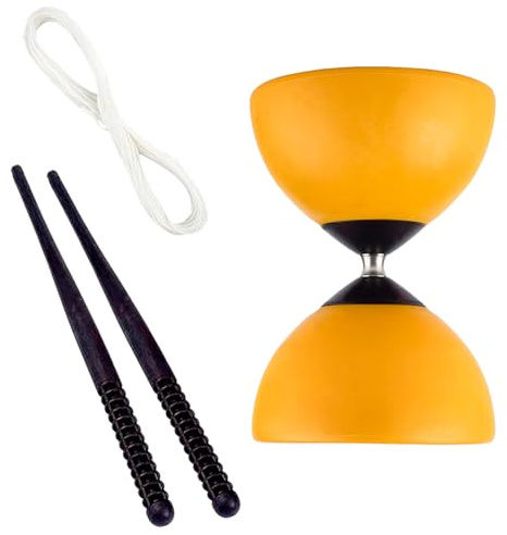 CABLEPELADO - Diábolo para Malabares con Palos de Plástico – Diábolo Acrobático para Niños y Adultos, Eje Metálico, Medidas 15 x 11,5 cm, Malabarismo para Principiantes (Amarillo)