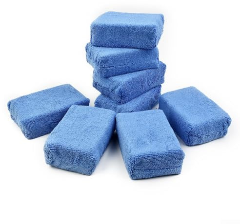 Qualoramall Set di spugne applicatrici in microfibra, confezione da 4 o 8 spugne blu per lucidare e lucidare la cera, per applicare cera, sigillanti, smalti e medicazioni, morbide doppie cuciture (8)