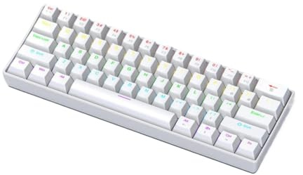 KyAPDmrxn K61 Kabelgebundene mechanische Tastatur, 61-Tasten-Design, 1000 Hz Rücklaufrate, USB 2.0-Verbindung mit voller Geschwindigkeit, kompatibel mit Geräten (Color: White)