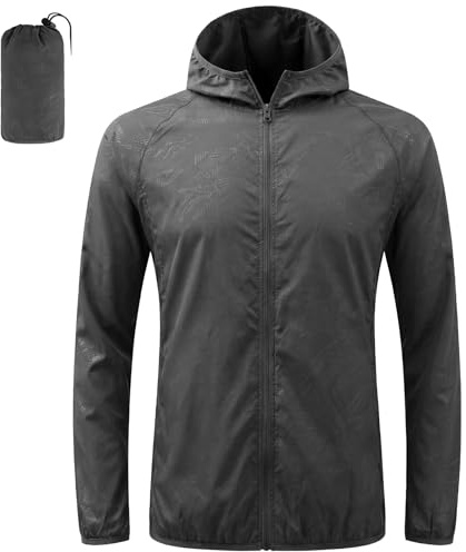 BSBUY Giacca Impermeabile Uomo Antipioggia, Leggera Impermeabile con Cappuccio e Tasche, Vento Pieghevole Trekking Giacca, Softshell Jacket con Custodia per Ciclismo Viaggio e Sport Outdoor