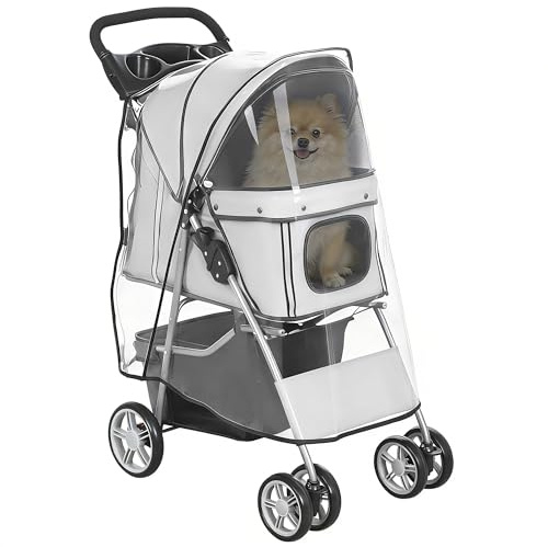 PawHut Poussette Buggy Pliable Animaux Imperméable Chien Chat Gris
