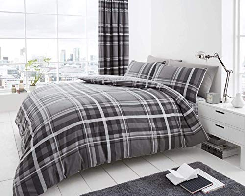 Gaveno Cavailia Gaveno Cavalia Luxe Newton Motif Tartan à Carreaux avec Ensemble de Housse de Couette et taie d'oreiller, Coton Polyester, Gris, Single