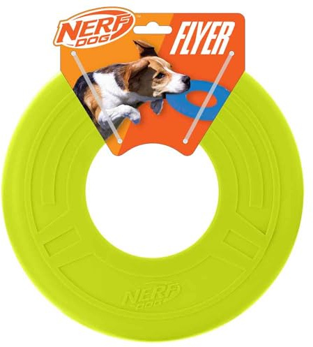 Nerf Dog Atomic Flyer Outdoor Dog Toy, 10 Inch Flying Disc Dog Fetch Toy, Rubber Dog Toy for Medium Dogs and Large Dogs, Green