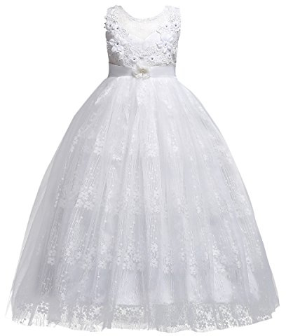 OBEEII Fille Robe d’été Robe Florale Longue Jupe Tutu Princesse sans Manche pour Première Communion Mariage Demoiselle d'honneur Fête Anniversaire Cérémonie Soirée Dance Prom Baptême 15-16 Ans