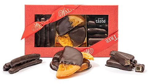 Walnut Tree – Luxury Gift Selection – Stem Ginger, Lemon Peel and Orange Slices in Belgian Dark Chocolate – Handpacked in the UK – Vegan – Vegetarian – Gluten Free Diets – Birthday Anniversary – 220g