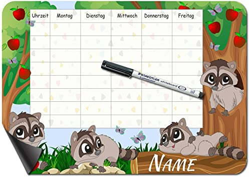 Bambinella - Magnet-Stundenplan Waschbären - personalisiert und wiederbeschreibbar mit Whiteboardmarker