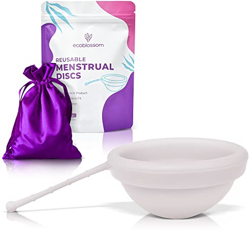EcoBlossom Reusable Menstrual Disc with Removal String - The Most Reliable Medical Grade Silicone Period Discs - Comfortably use for 12 Hours (White)