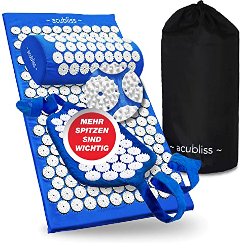Acubliss Premium Set 3 Pezzi, Tappetino, Fascia E Cuscino Agopressione, 12.348 Punti Di Pressione Per Sollievo Dal Dolore, Energia, Relax, FSA/HSA Idoneo, Sacca Con Coulisse, Blu Scuro